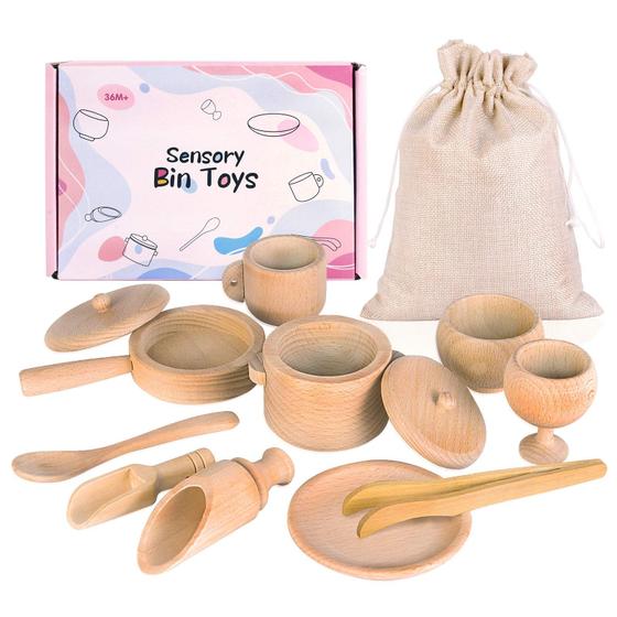 Imagem de Brinquedos Montessori Migargle de Madeira para Bebês - Kit de Ferramentas para Caixa Sensorial