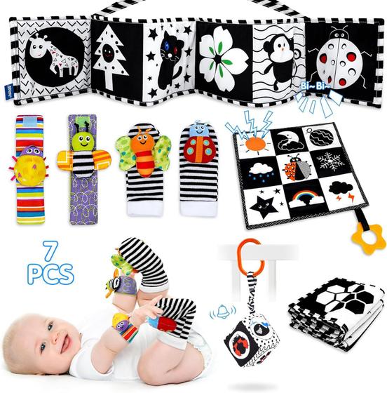 Imagem de Brinquedos para bebês FELSOOGRE preto e branco de alto contraste 0-12 meses