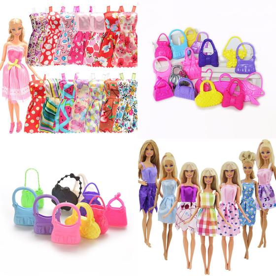 Imagem de Brinquedos Para Bonecas 10 Vestidos Casuais + 10 Bolsas