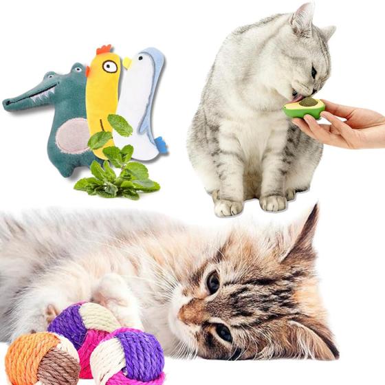 Imagem de Brinquedos para Gatos com Catnip Kit com Bola Sisal/ Abacate / Pelúcia