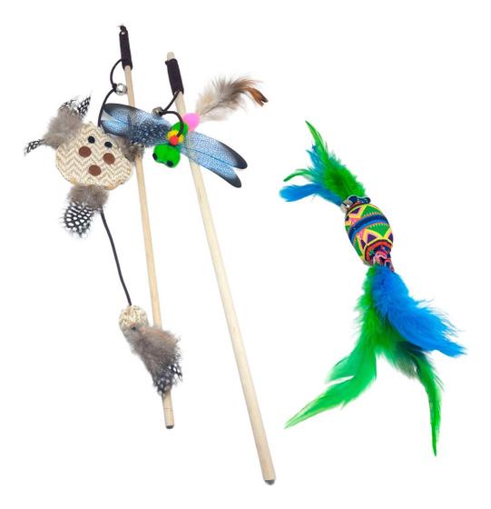 Imagem de Brinquedos Para Gatos Kit Varinhas Com guizo Inseto Divertidos E Brinquedo Catnip Cat