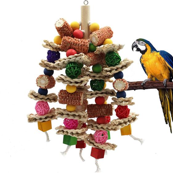 Imagem de Brinquedos rf-x papagaio, brinquedos de aves mastigáveis de milho natural para papagaios cinza africanos e vários papagaios da Amazônia, brinquedos de pele de arara, brinquedos de gaiola de papagaio love birds.