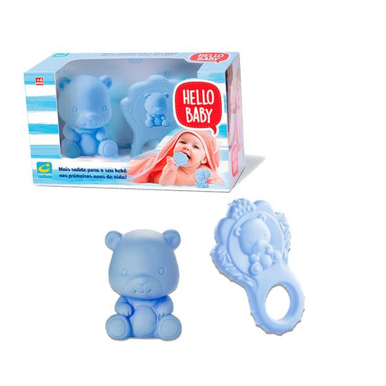 Imagem de Brinquedos Ursinho e Mordedor Hello Baby Infantil  Azul