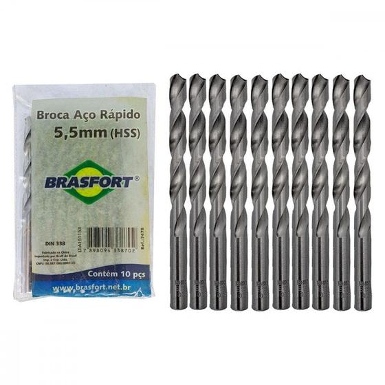 Imagem de Broca Aco Rapido Brasfort 5,5Mm - 7478 - Kit C/10 Peca