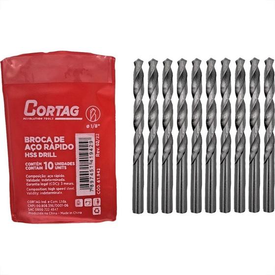 Imagem de Broca Aco Rapido Cortag (E) 1/8'' - 61942 - Kit C/10 Pecas