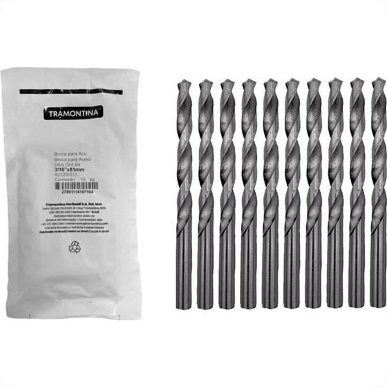 Imagem de Broca Aco Rapido Tramontina Basic (I) 3/16'' Pacote Com 10 Pecas - 43125/011 - Kit C/10 Pecas