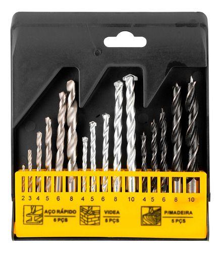 Imagem de Broca aco rapido videa e p/ madeira c/ 16 pcs 9tg
