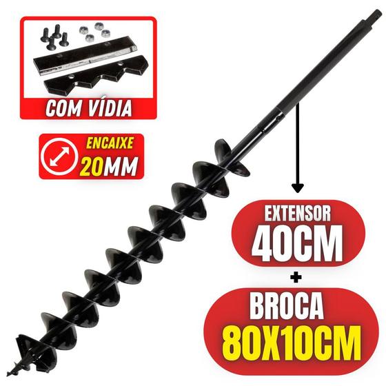 Imagem de Broca De Ferro Kawashima Com Espiral Duplo E Lâmina de Vídia 800mm x 100mm + Extensão de 400mm