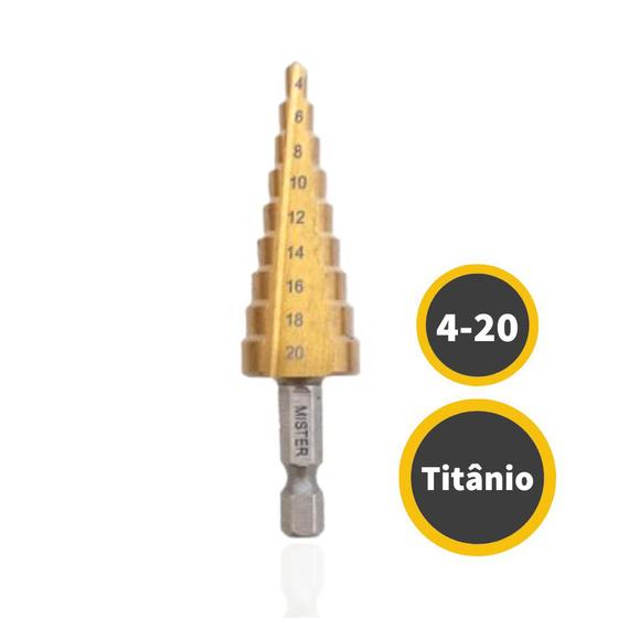 Imagem de Broca Escalonada De Titânio 4 à 20mm Hss Profissional Mister