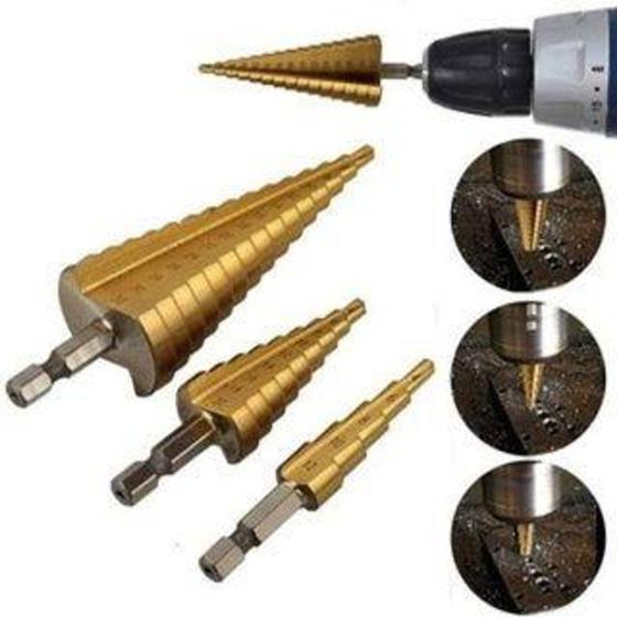 Imagem de Brocas Escalonadas Hss 4 a 32mm Tipo Cone Profissional Com 3 Peças - SAINT