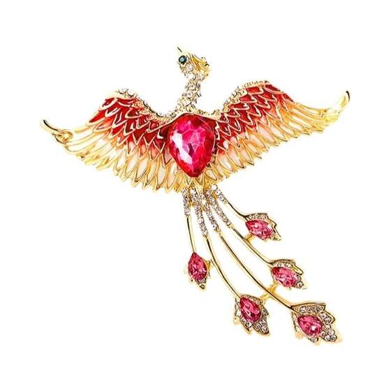 Broche Oiseau Style Phoenix En Acier Doré Et Cristal Violet - Neuf Avec étiquettes, Bijou Fantaisie