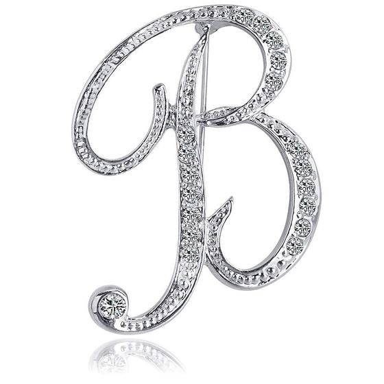 Imagem de Broche Pin ETHOON Initial Strass para mulheres Silvery B