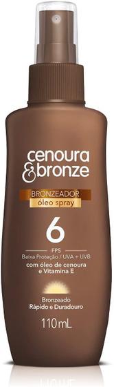 Imagem de Bronzeador Óleo Spray Cenoura e Bronze 110ml FPS 6 Bronzeado Rápido e Duradouro com Óleo de Cenoura e Vitamina E