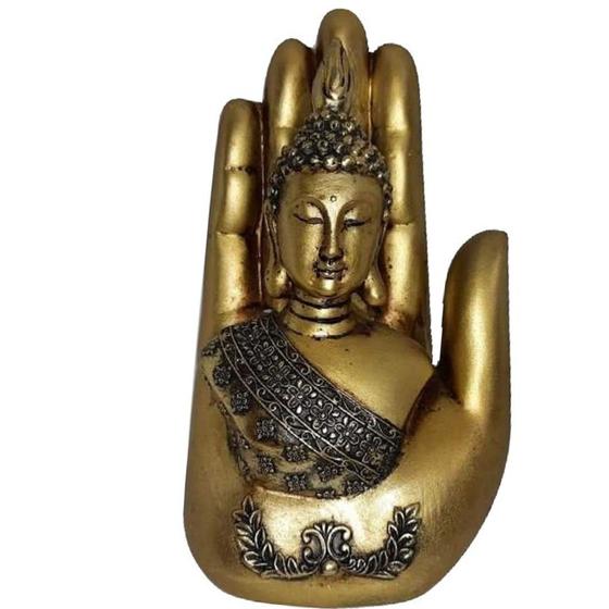Imagem de Buda Hindu Estatua Na Mão Dourada Resina