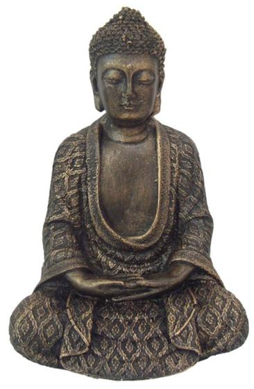 Imagem de Buda Hindu Grande Budismo Meditação de Resina Ouro Velho