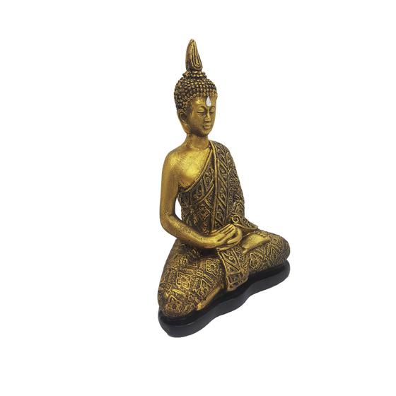 Imagem de Buda Hindu Sidarta Ouro Envelhecido Com Base 21Cm