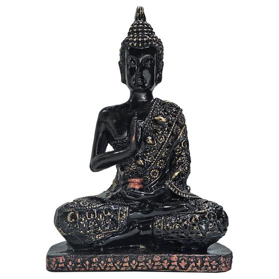 Imagem de Buda Hindu Tailandês Tibetano Imagem Estátua Preta+Dourado