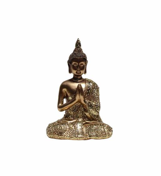 Imagem de Buda Hindu Tibetano Tailandês Em Resina Dourado Brilho 12cm