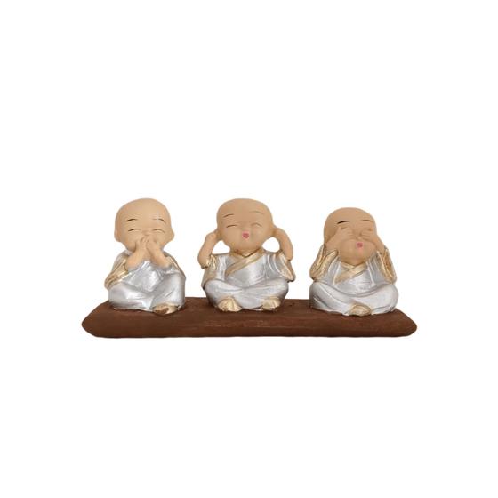Imagem de Buda Monge Trio De Mini Budas Sabedoria 6 Cm Decoração Monges Prata - Várias Variedades
