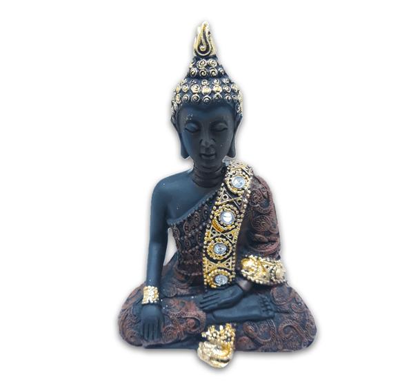 Imagem de Buda Tailandês da Meditação Yoga Preto Marrom 12 cm