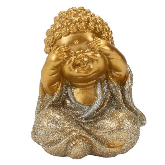 Imagem de Buda Trio Da Sabedoria Dourado 9cm - Enfeite Decorativo Resina