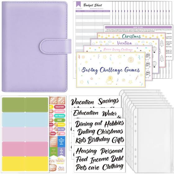 Imagem de Budget Binder Sooez A6 com jogo Savings Challenge e envelopes