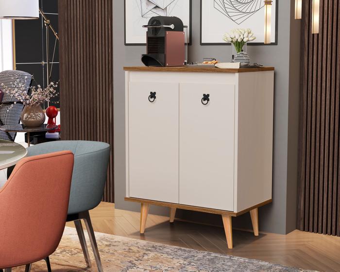 Imagem de Buffet Aparador Cantinho do café Dream com pés palito estilo Retrô  - Off White com Freijó