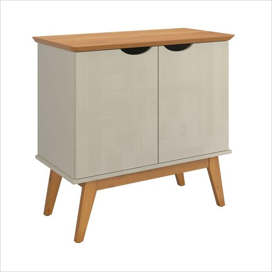 Imagem de Buffet Aparador Com 2 Portas Pés e Base Em Madeira Maciça Off White Com Cinamomo Prism Patrimar Móveis