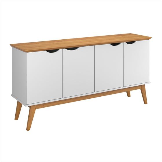 Imagem de Buffet Aparador Com 4 Portas Branco Acetinado Com Cinamomo Prism Patrimar Móveis