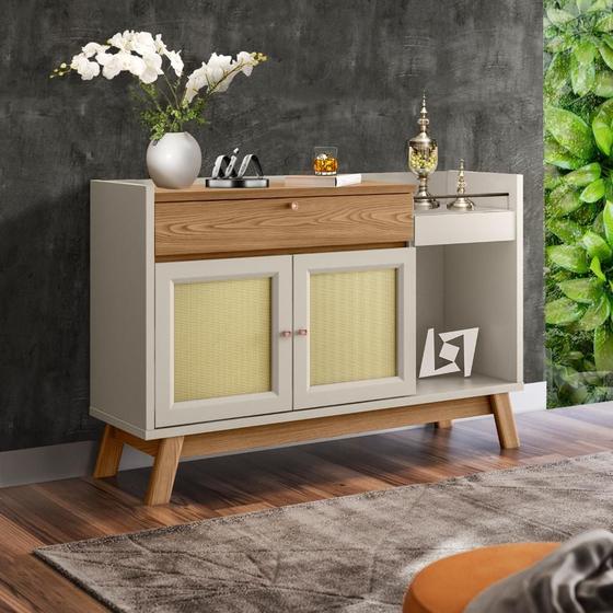 Imagem de Buffet Aparador Com Espelho 2 Portas Amêndoa Off White Pilares Shop JM