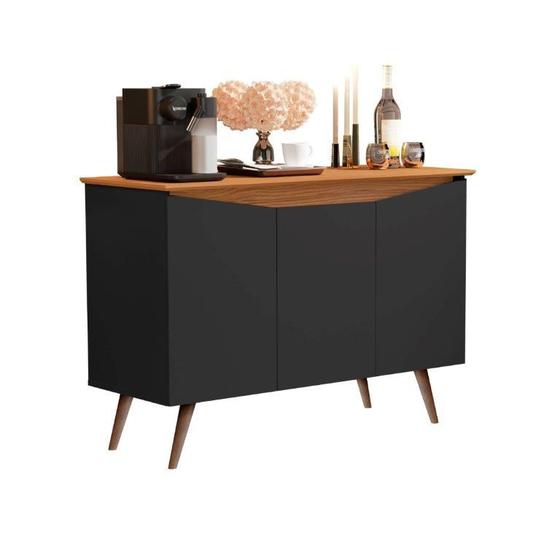 Imagem de Buffet aparador Enc 1.00m Preto com Nature fechado 3 Portas close retrô pés palito lançamento