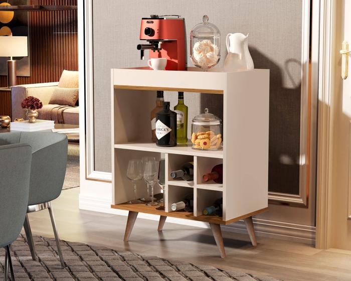 Imagem de Buffet Aparador Encanto Cantinho do Café Adega com pés estilo retrô - Off White com Freijó
