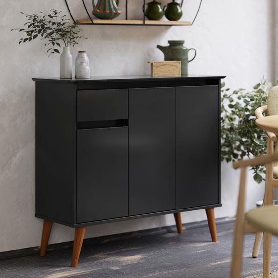 Imagem de Buffet Aparador Veneza Preto Retro em Mdf/Mdp 3 Portas 1 Gaveta