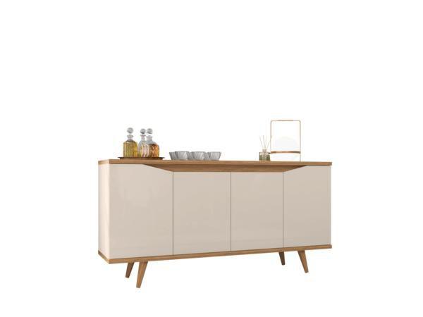 Imagem de Buffet Balcão Aparador Sala de Jantar Luxo Moderno Pés estilo Retrô Grace 4 Portas - Offwhite/Noce 