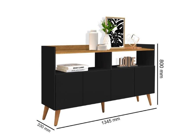 Imagem de Buffet / Balcão MA 4 Portas Estilo Retrô Cor Preto / Nature