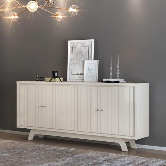 Imagem de Buffet Brise Organizador Multiuso Sala de Estar 4 Portas 2 Prateleiras Madeira MDF Branco Off White