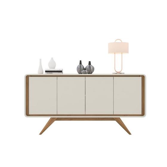 Imagem de Buffet CHAN 1.60m 100% MDF Estilo Retrô Com Pés em Madeira Cantos Arredondados 4 Portas e Dobradiças Com Amortecedores Cor Nature/Off White