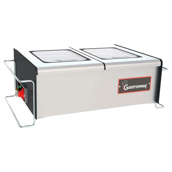 Imagem de Buffet de Mesa Aquecido Gastromaq Super Luxo Inox 2 Cubas Tampa Vidro 127V BTME 02 SL V