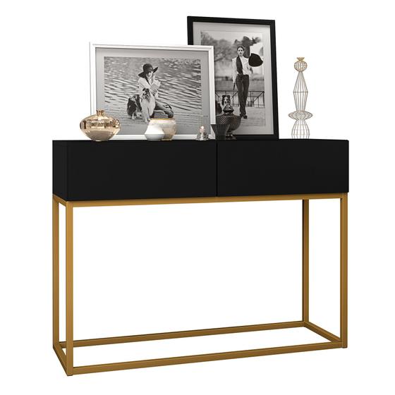 Imagem de Buffet Eros 90cm Pes de Ferro Dourado C/ 2 Gavetas Decoração Sala Escritorio Recepção