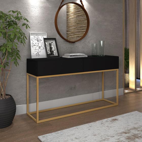 Imagem de Buffet Industrial Para Sala Recepção Escritorio Eros 110cm Base de Ferro Dourado