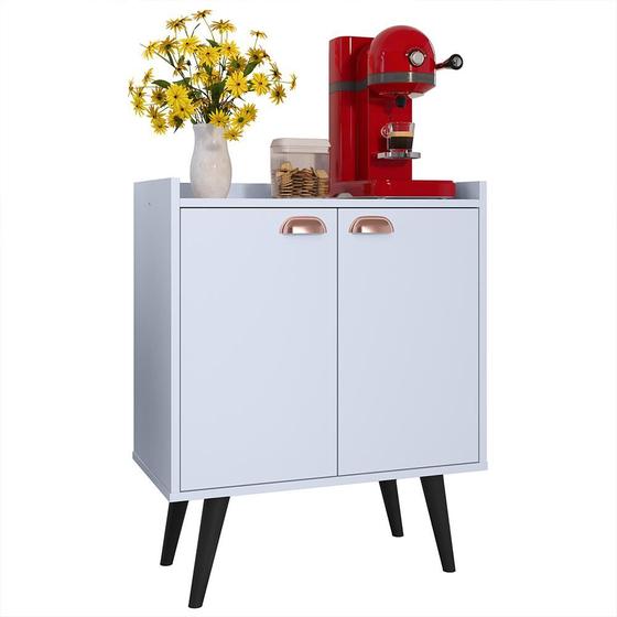 Imagem de Buffet Linea 2 Portas Cantinho Café Decoração Cozinha Sala Jantar Estilo Retrô Puxador Concha Prateleiras Organizadoras Branco  RPM Móveis