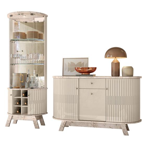 Imagem de Buffet Monza 136cm 310136 e Cristaleira Marina 309136 Calacata Off White Madetec