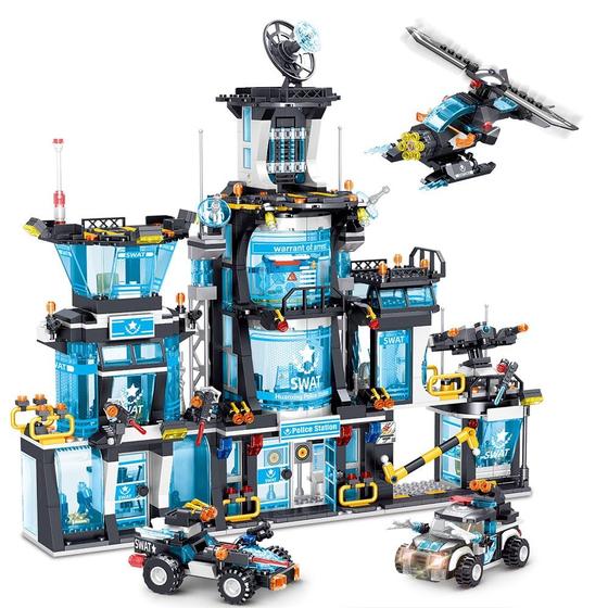 Imagem de Building Block Toy MindBox City Police Delegacia com carro e helicóptero