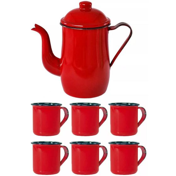 Bule Café Esmaltado 1,25 Litros e 6 Xícaras 70ml Tradicional Menor preço em Bule Café Esmaltado 1,25 Litros e 6 Xícaras 70ml Tradicional