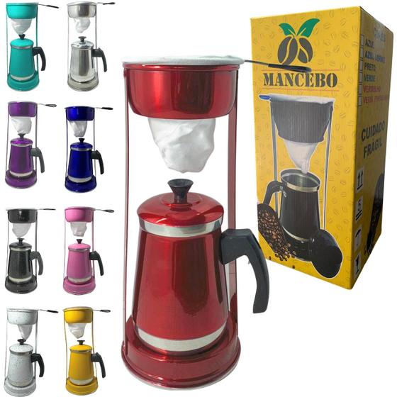 Imagem de Bule Com Mancebo Suporte Coador De Café colorido Retro em Alumínio Mariquinha Cafeteira Com Caixa