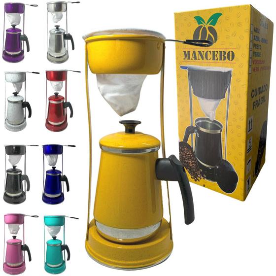 Imagem de Bule Com Mancebo Suporte Coador De Café colorido Retro em Alumínio Mariquinha Cafeteira Com Caixa