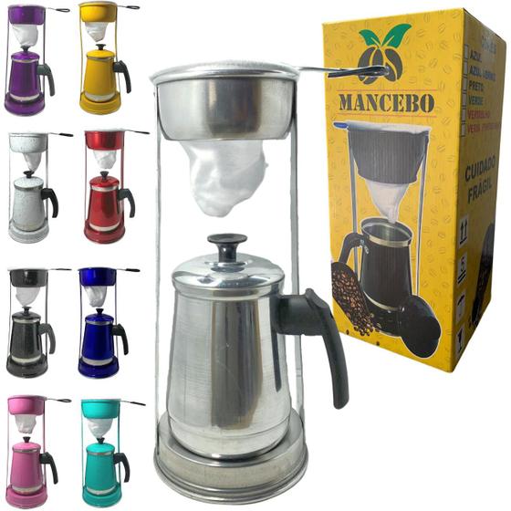 Imagem de Bule Com Mancebo Suporte Coador De Café colorido Retro em Alumínio Mariquinha Cafeteira Com Caixa