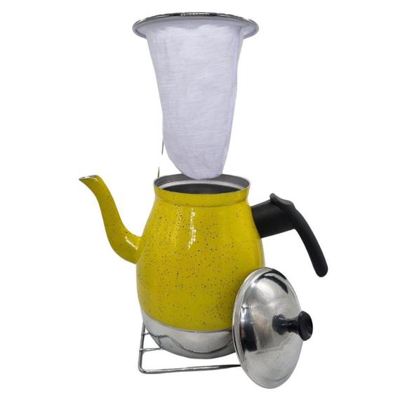 Imagem de Bule de Café em Alumínio N8 Amarelo 1,5 L   Suporte e Coador de Pano - Aluminio AMJ