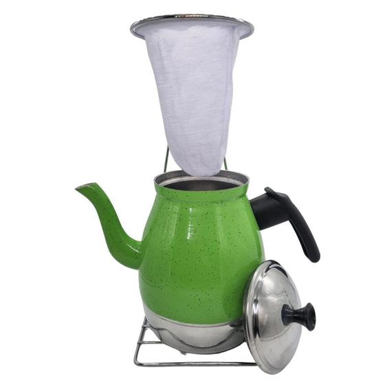 Imagem de Bule de Café em Alumínio N8 Verde 1,5 L   Suporte e Coador de Pano - Aluminio AMJ