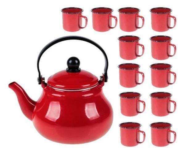 Imagem de Bule Esmaltado 1,5l + Canecas Esmaltadas 